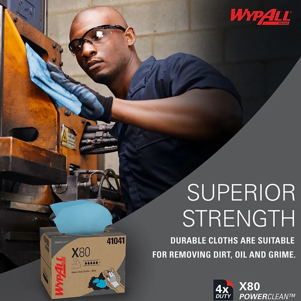 PowerClean X80 Fabric Cleaning Wipers, 16.8" x 12.5", Blue, 160 Wipers/Box, 160/Carton (41041)<WypAll Sale
