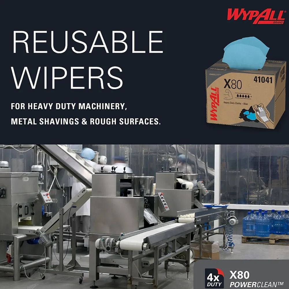 PowerClean X80 Fabric Cleaning Wipers, 16.8" x 12.5", Blue, 160 Wipers/Box, 160/Carton (41041)<WypAll Sale