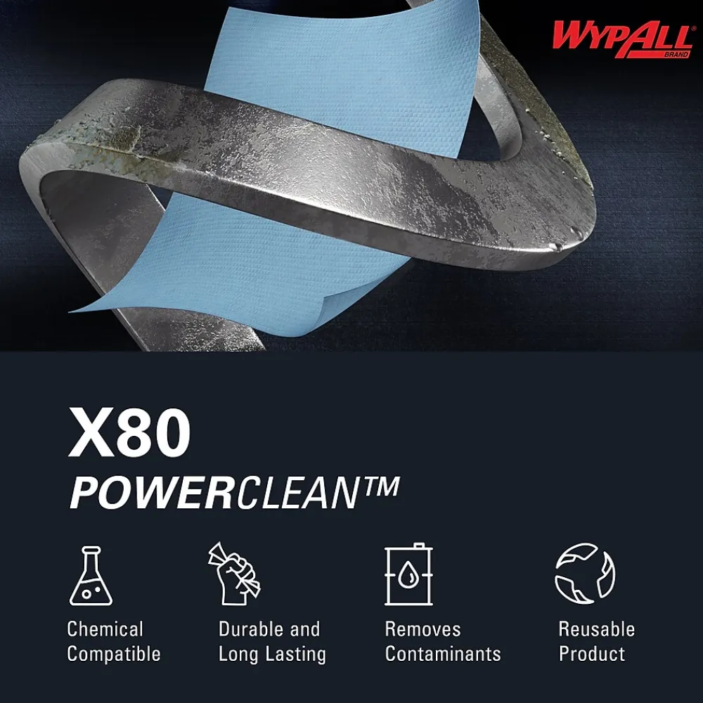 PowerClean X80 Fabric Cleaning Wipers, 16.8" x 12.5", Blue, 160 Wipers/Box, 160/Carton (41041)<WypAll Sale