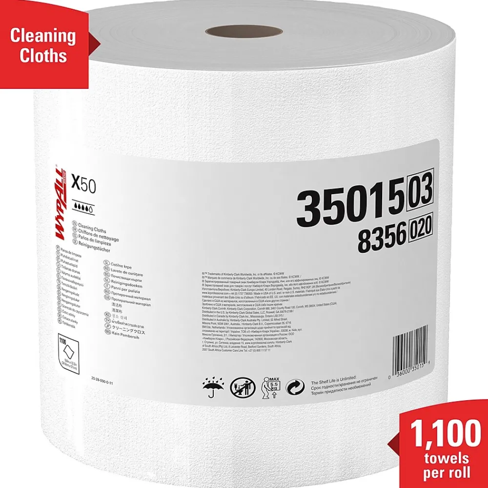 X50 Polyester Cleaning Wipers, 13.4" x 9.8", White, 1100 Sheets/Roll (35015)<WypAll Clearance