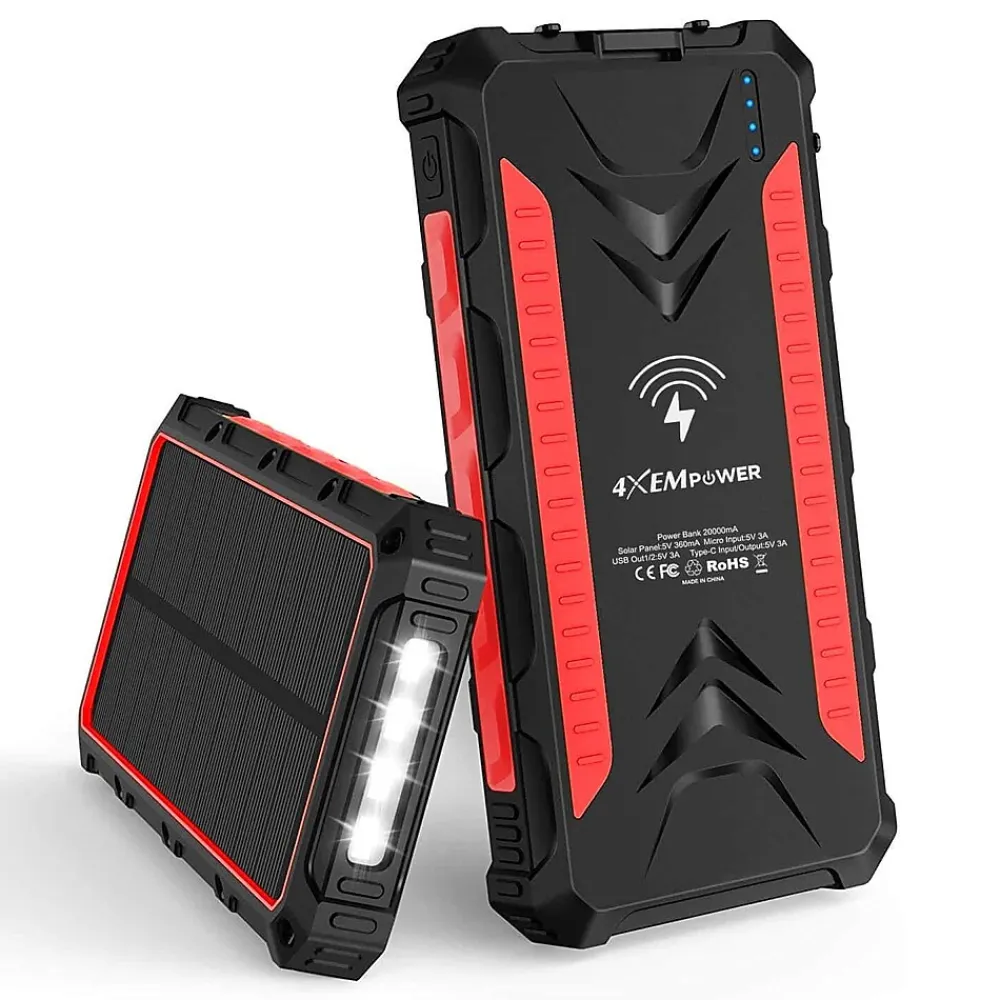 USB Wireless Charger for Most Smartphones, 20000mAh, Red (4XSOLARPWRRD)<4XEM