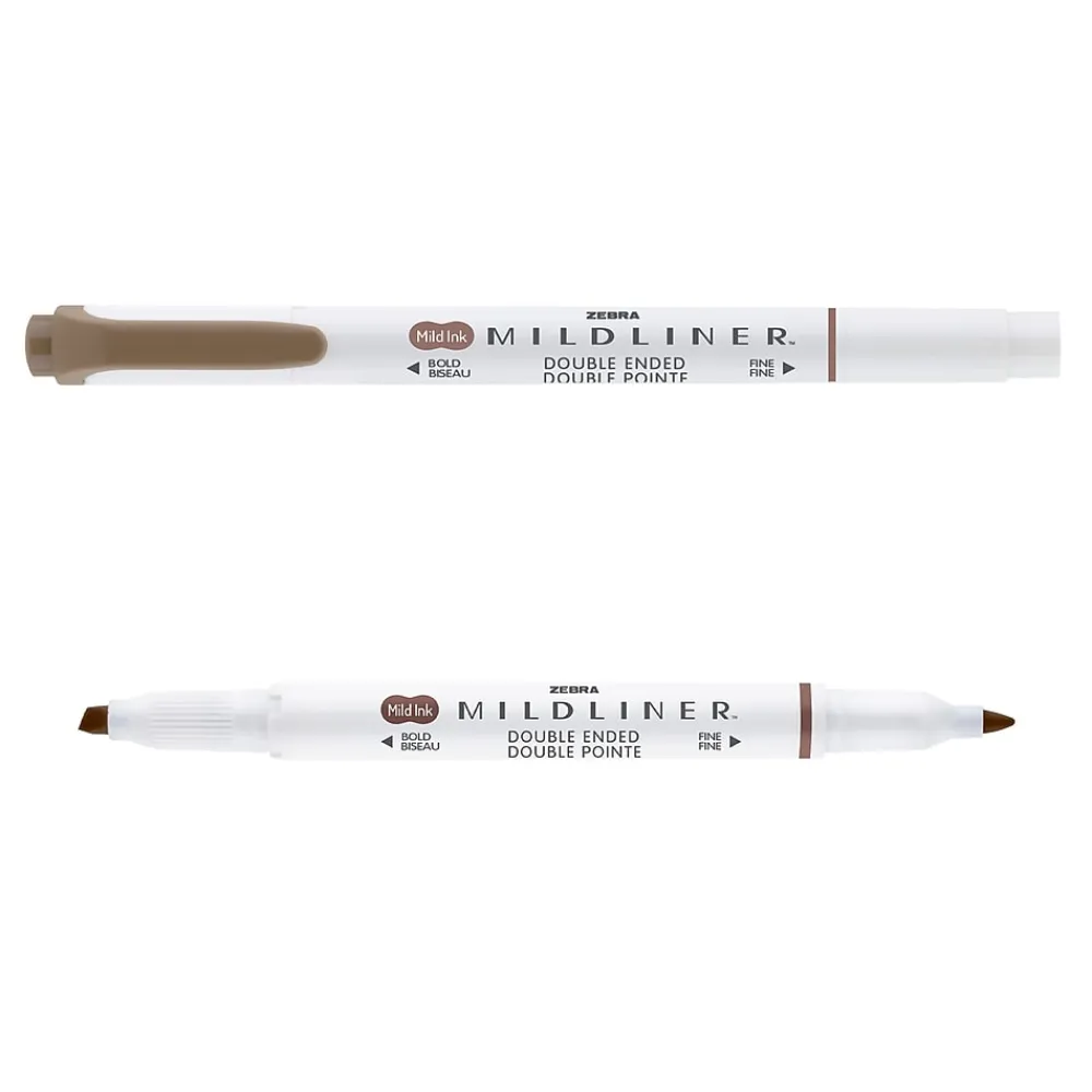 Highlighters|Zebra Mildliner Twin Tip Highlighters, Bullet/Chisel Tip, Neutral Assorted, 8/Pack (78208)