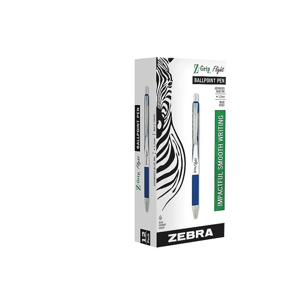 Pens|Zebra Z-Grip Flight Retractable Ballpoint Pen, Bold Point, 1.2mm, Blue Ink, Dozen (21920)