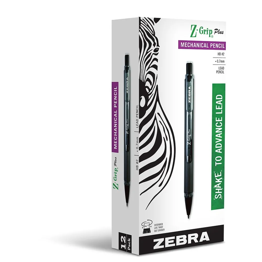 Pencils|Zebra Z-Grip Plus Mechanical Pencil, 0.7mm, #2 Medium Lead, Dozen (ZEB55410)