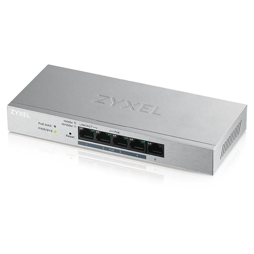 New ZyXEL GS1200-5HPv2 Managed 5-Port Gigabit PoE+ Desktop Ethernet Switch, Gray